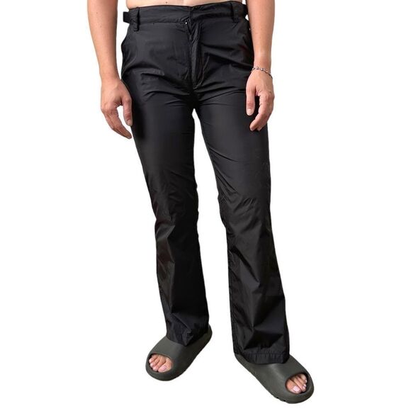 Vintage 90s Calvin Klein Jeans Nylon Black Flare Belt Pants Juniors Size 7 - Picture 1 of 6